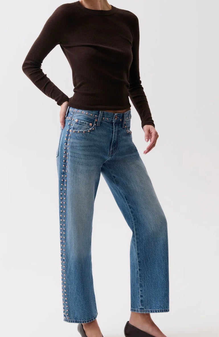 Pistola Lexi Mid Rise Bowed Straight Jean in Star Studded