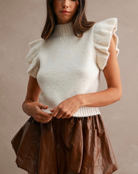 Lana Ruffle Sleeve Sweater in Cream