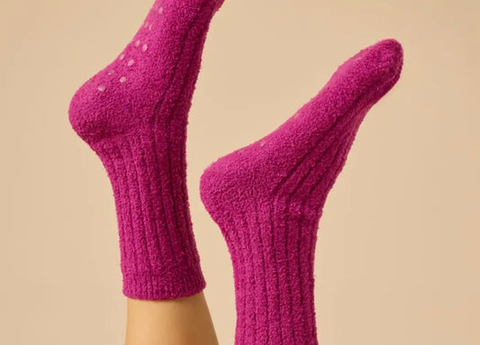 Softies Fuzzy Crew Socks With Non-Slip Grippers in Magenta
