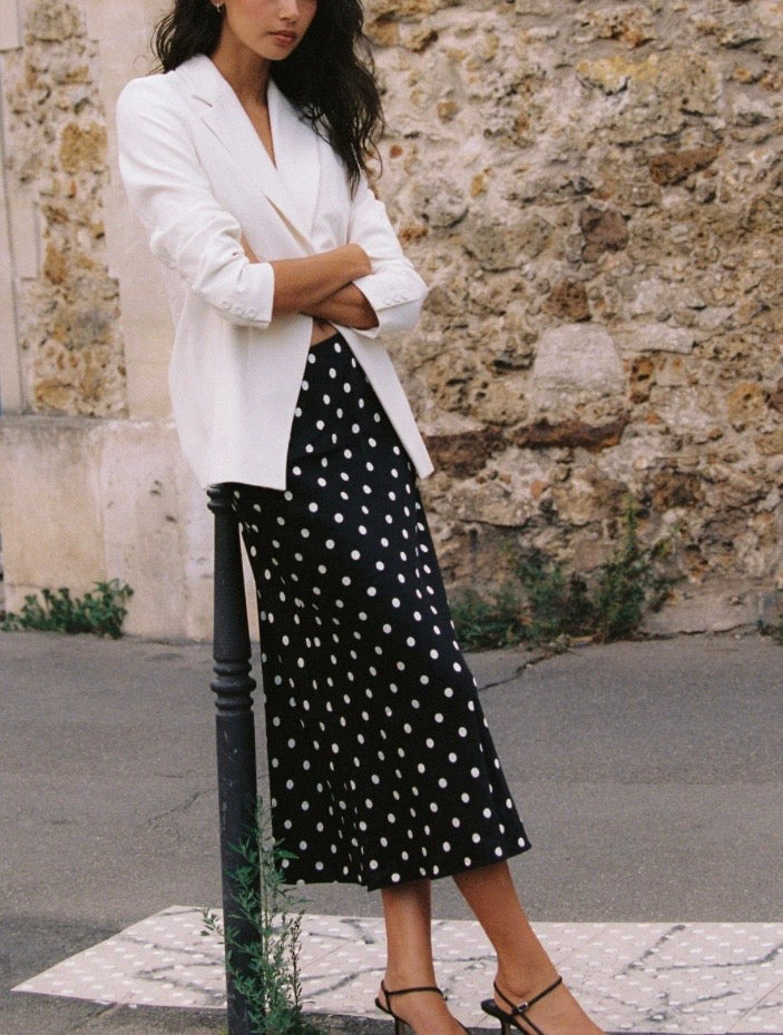 French Connection Ennis Satin Polka Dot Skirt