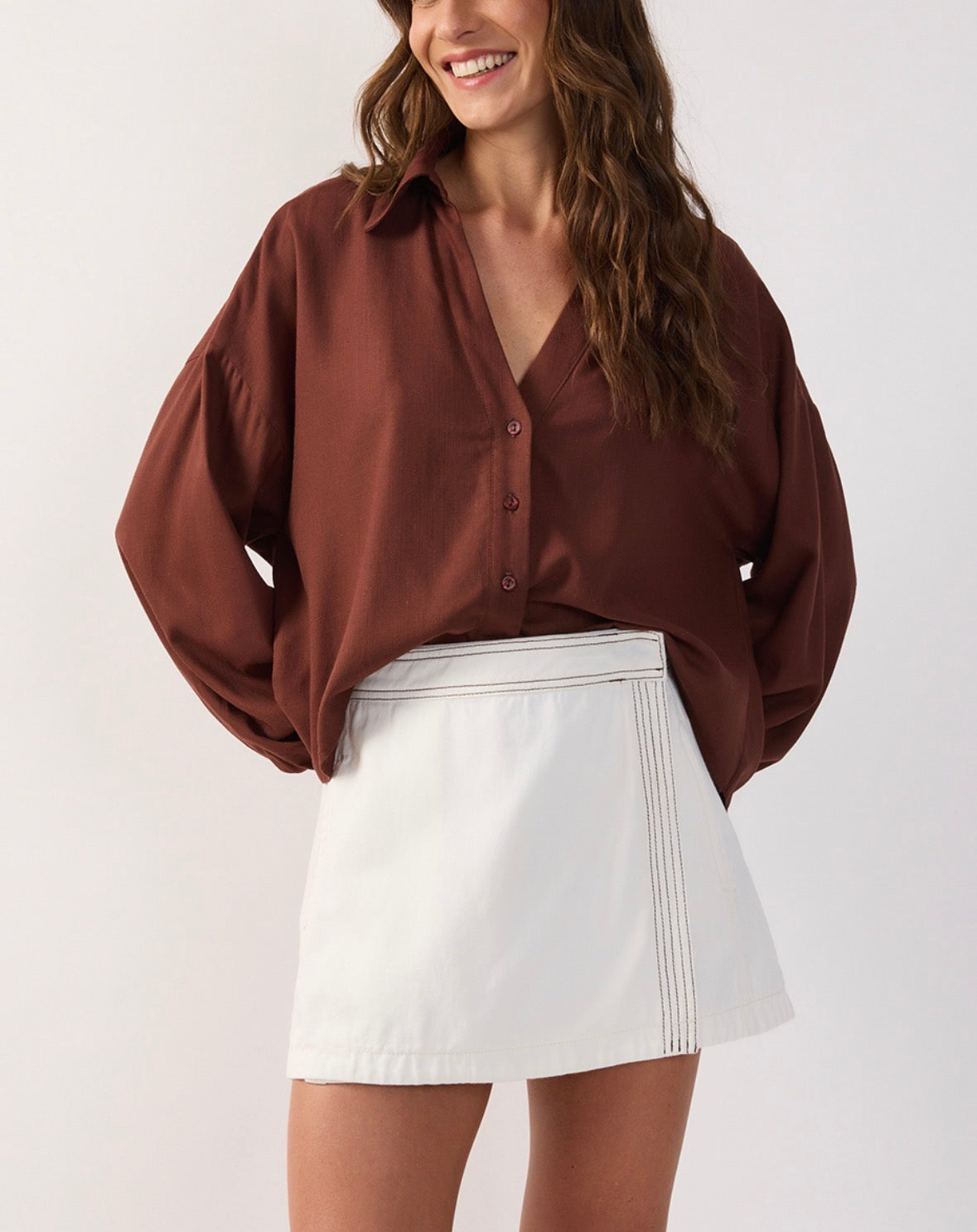 Dress To Wrap Twill Mini Skirt in Off White