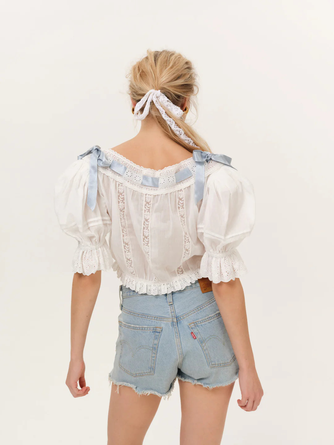 For Love & Lemons Fable Top in White Blue