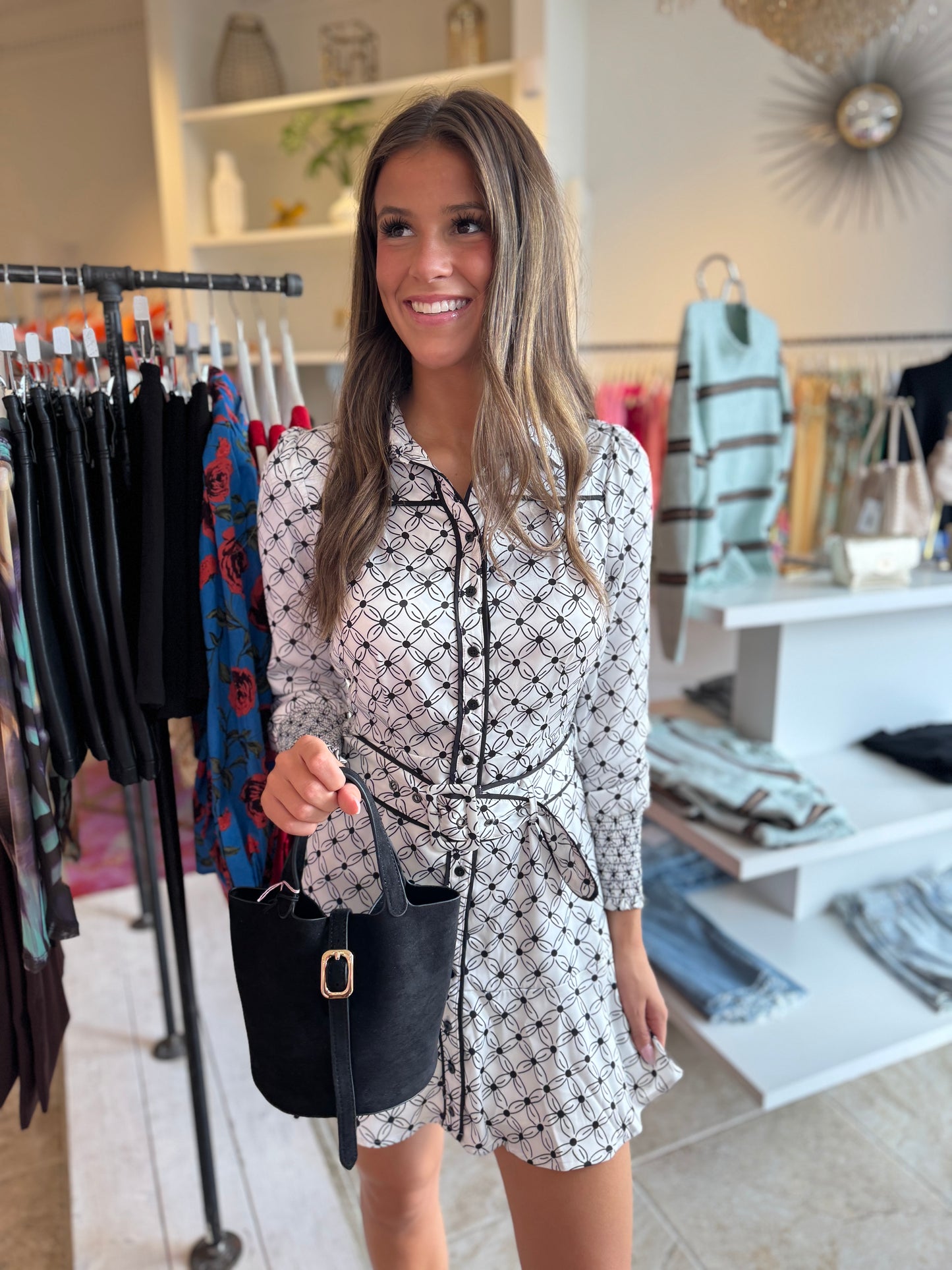 Allison New York Dylan Mini Dress in Black Ivory Floral