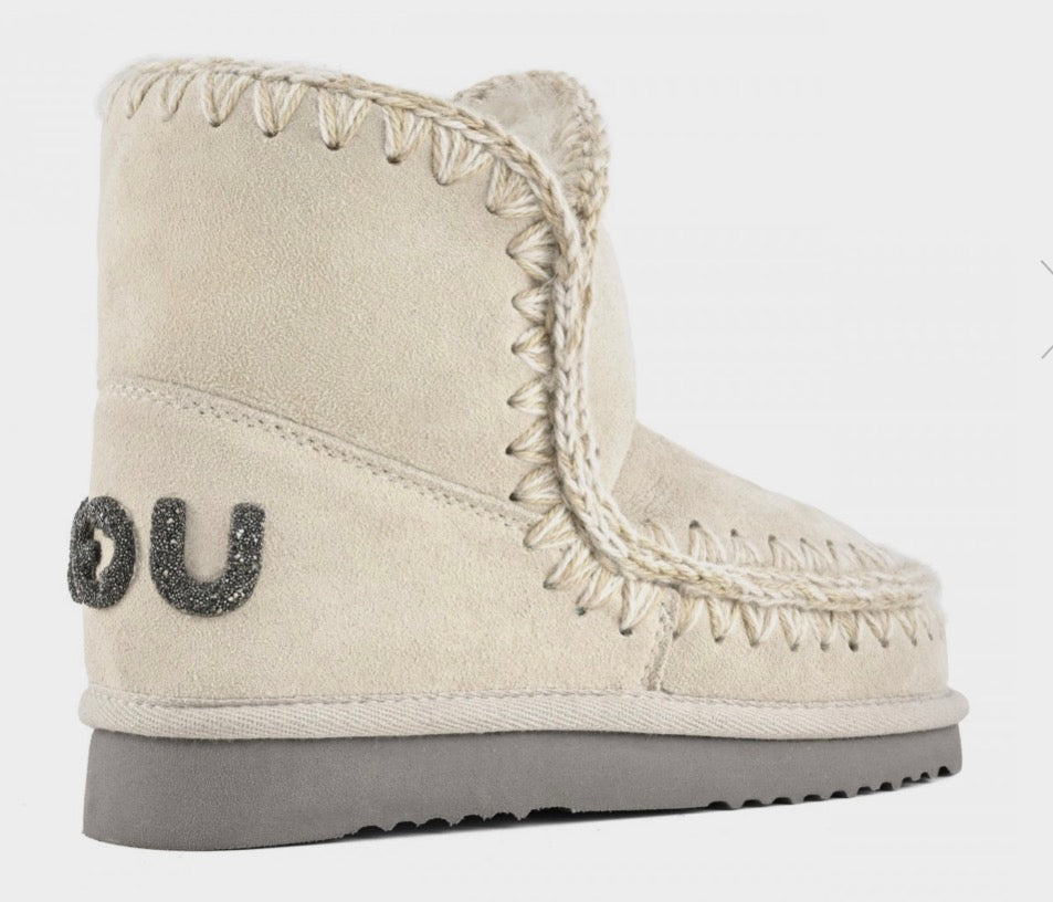 Mou Eskimo 18 Suede Glitter Logo Boot in Chalk