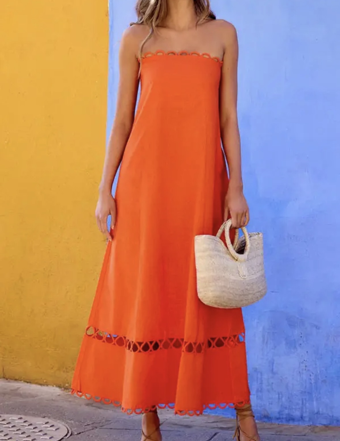 Knox Midi Strapless Dress in Orange