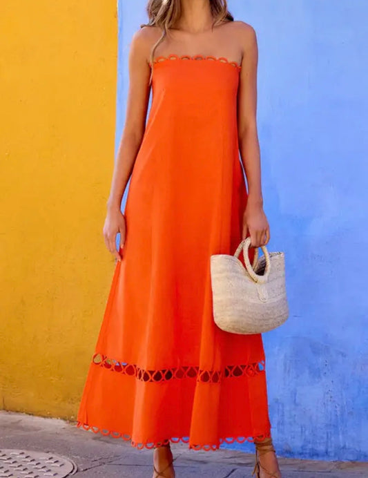 Knox Midi Strapless Dress in Orange