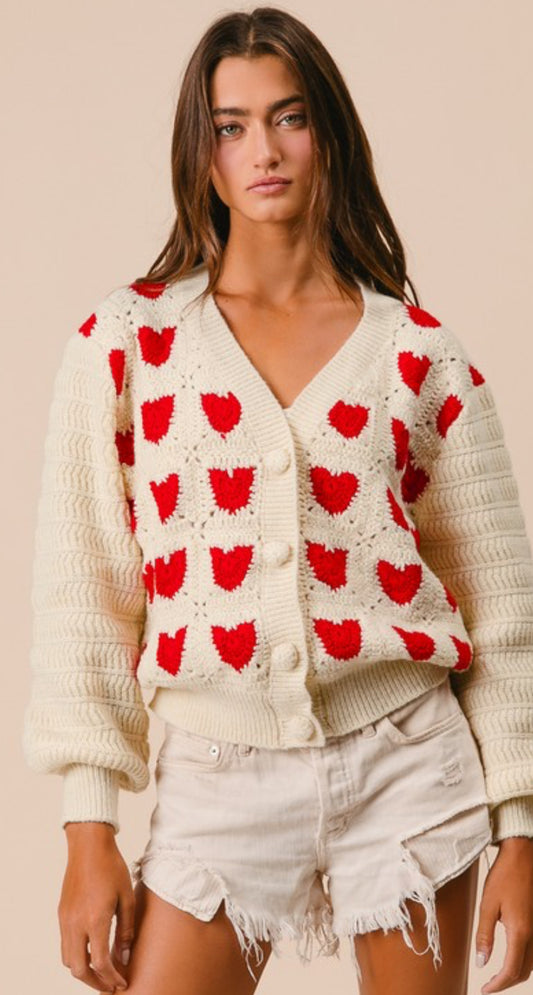 Alaina Crotchet Heart Pattern Cardigan