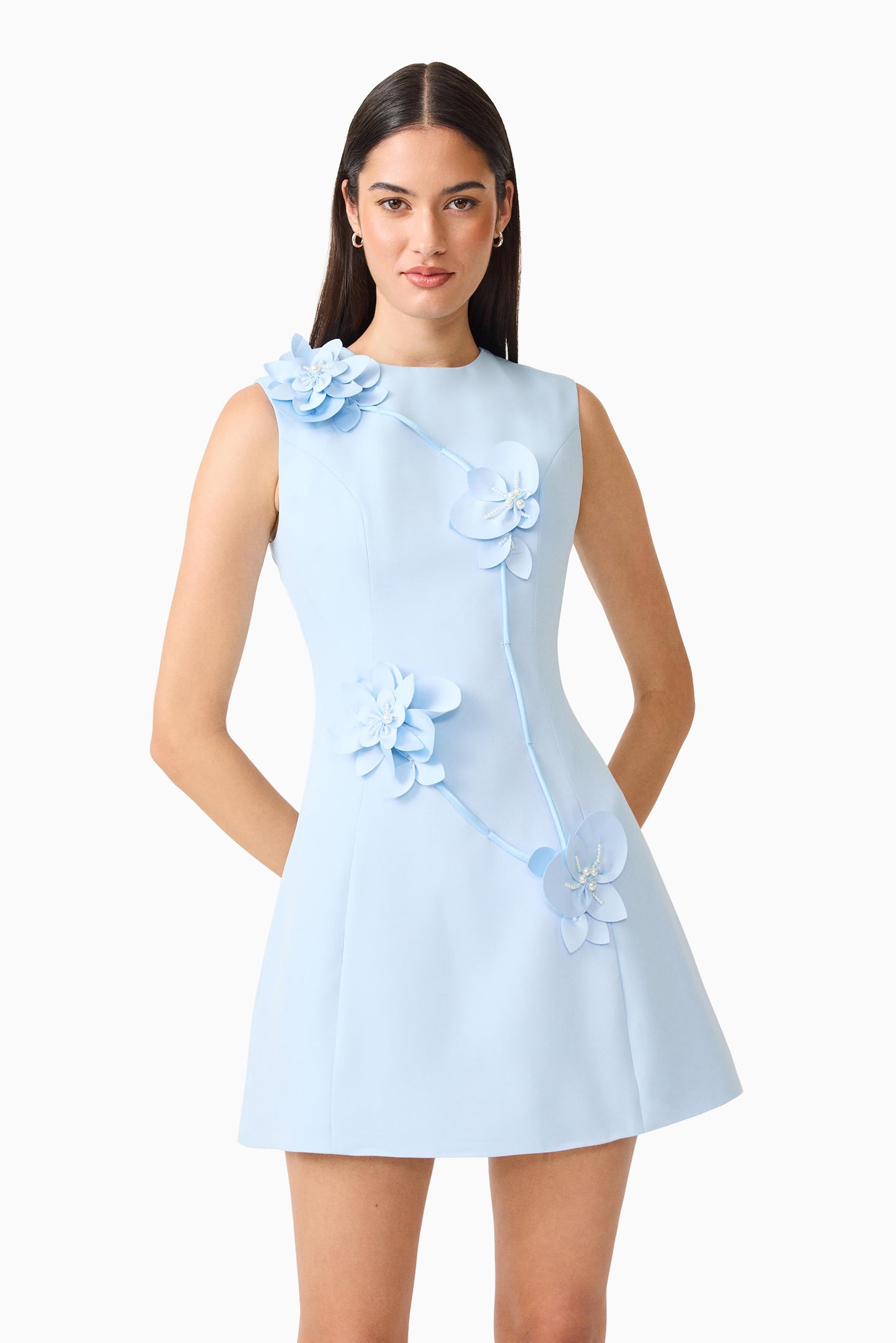 Elliatt Reina 3D Floral Mini Dress in Sky Blue