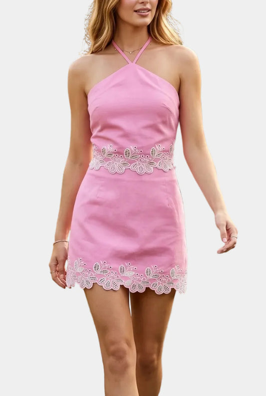 Stancie Halter Top & Skirt Set in Pink