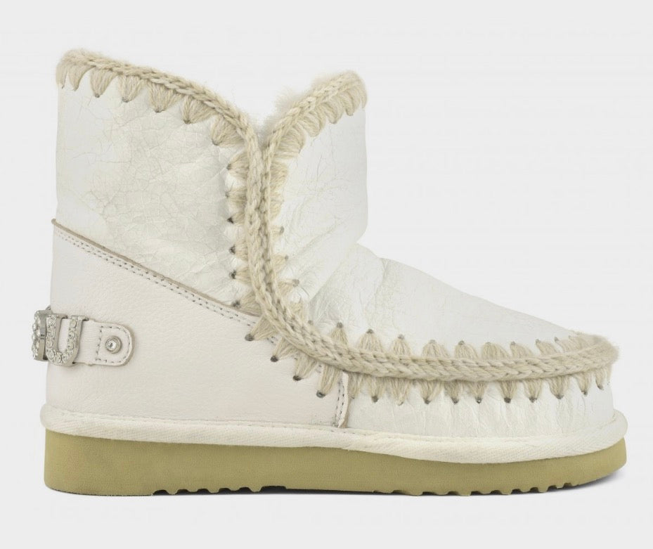 Mou Eskimo 18 Rhinestone Logo Boot in Waxi White