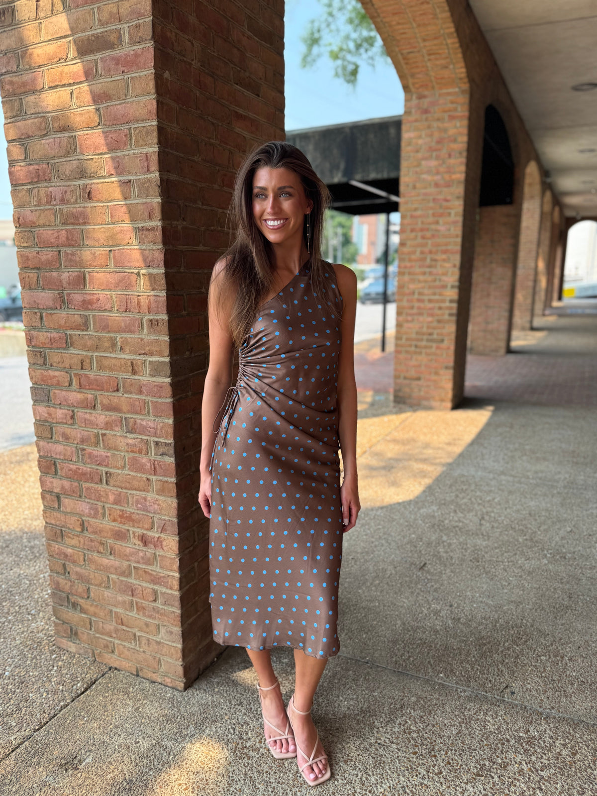 Theresa Polka Dot One Shoulder Maxi Dress