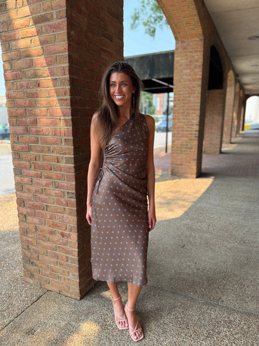 Theresa Polka Dot One Shoulder Maxi Dress