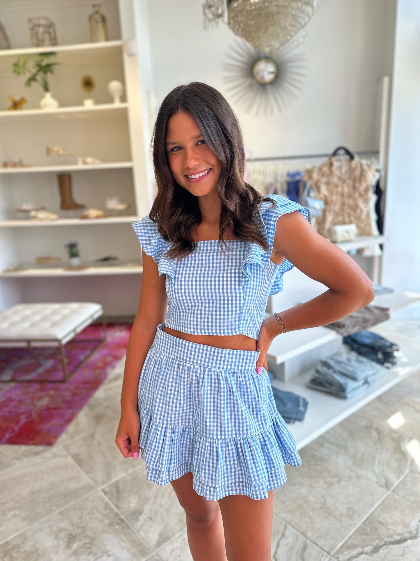 Cake For Dinner Maya Gingham Top in Light Blue