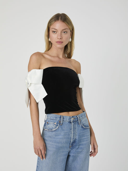 French Connection Velvet Carey Satin Bow Top