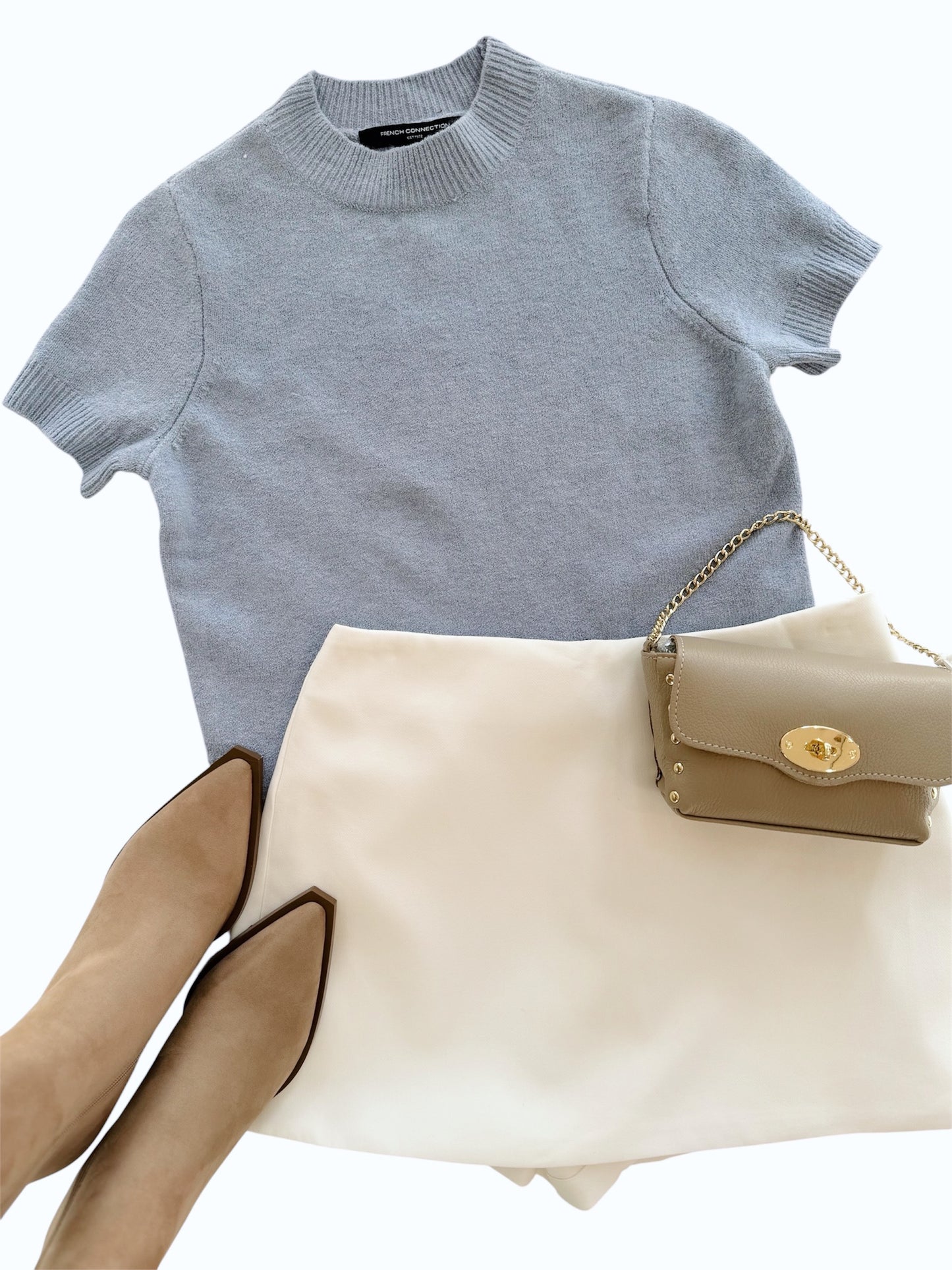 French Connection Vhari Mock Neck Short Sleeve Top in Moonmist