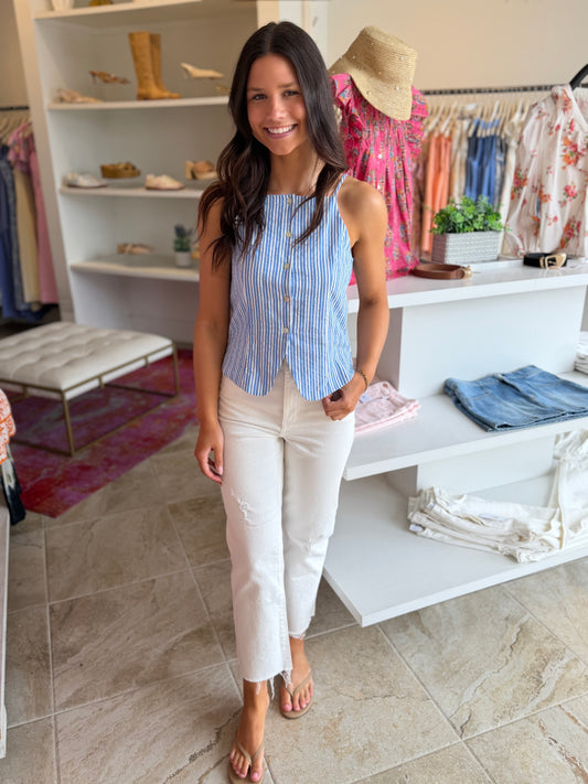 A.Ren Aster Striped Button Top in Blue