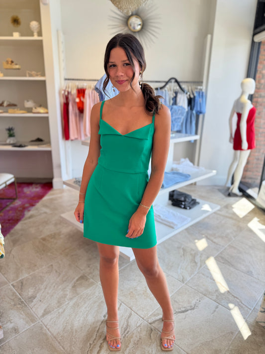 French Connection Whisper Foldover Dress in Green Tambourine