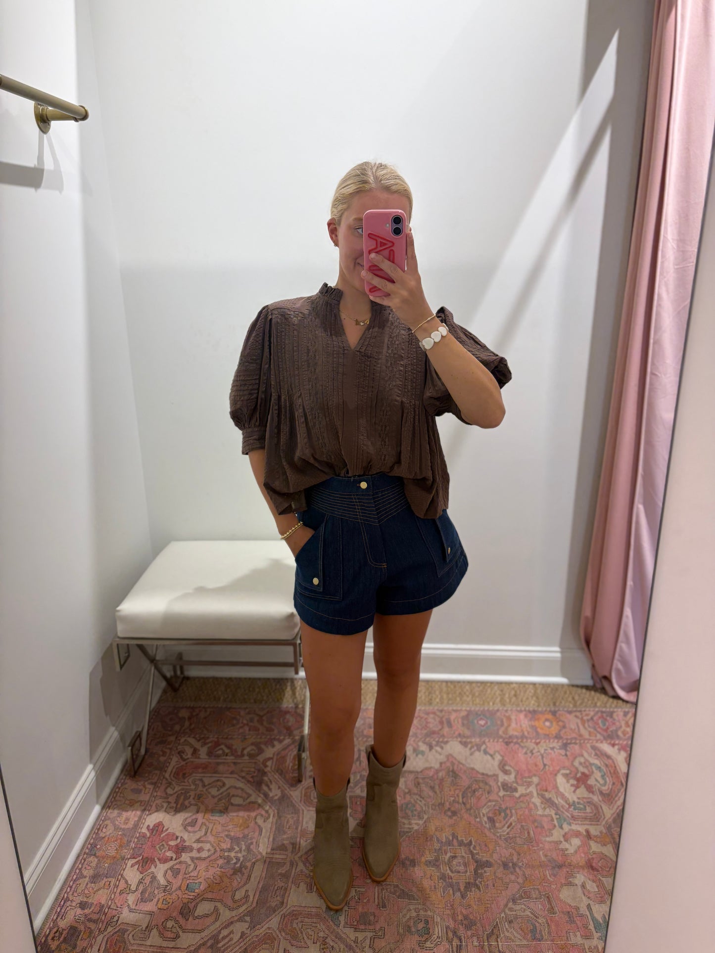 Stacie V Neck Blouse in Brown