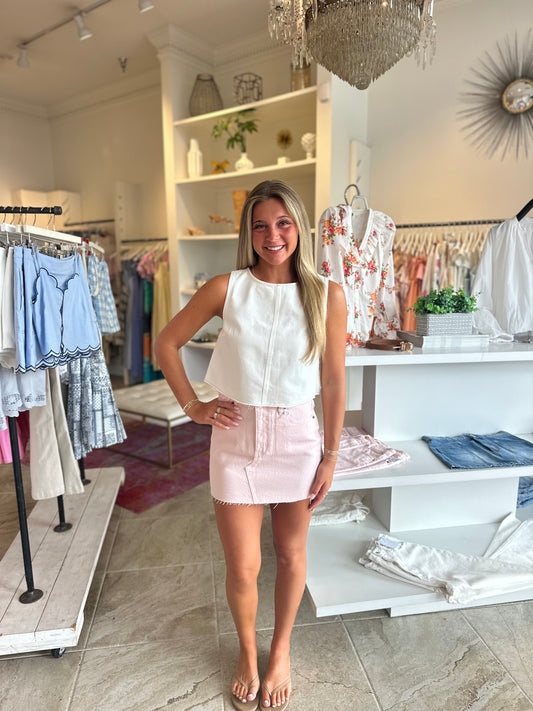 Robbie Denim Top in Off White