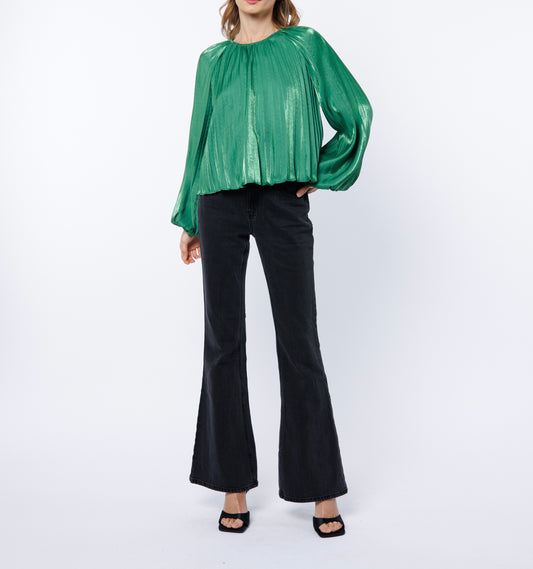 Ciebon Pleated Raglan Blouse in Green