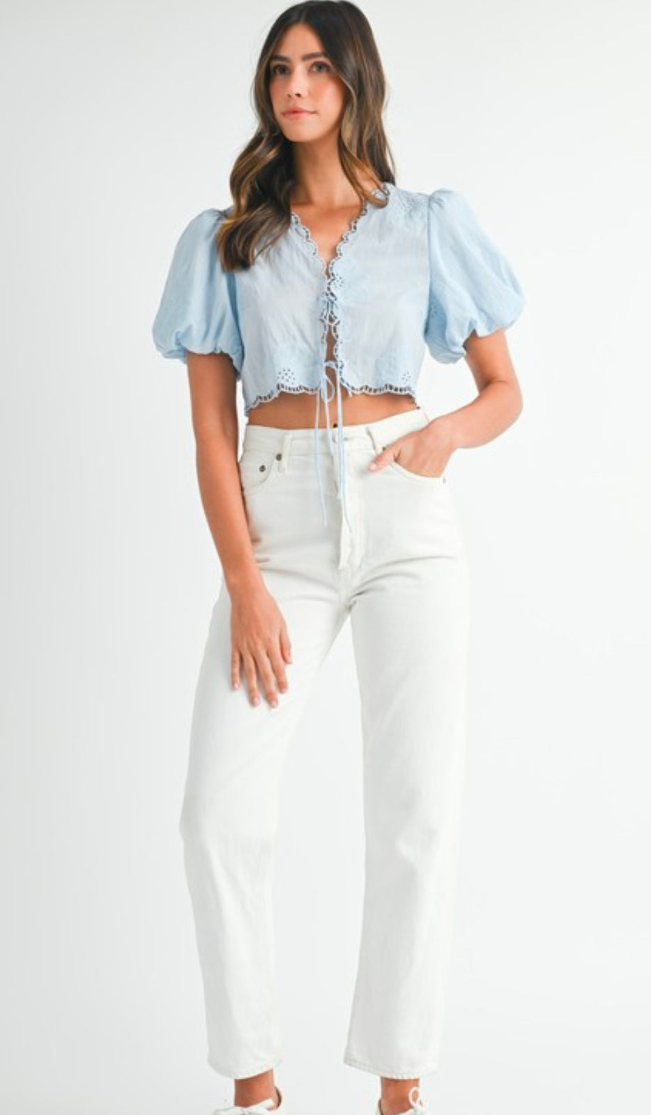 Julianna Embroidered Bubble Sleeve Top