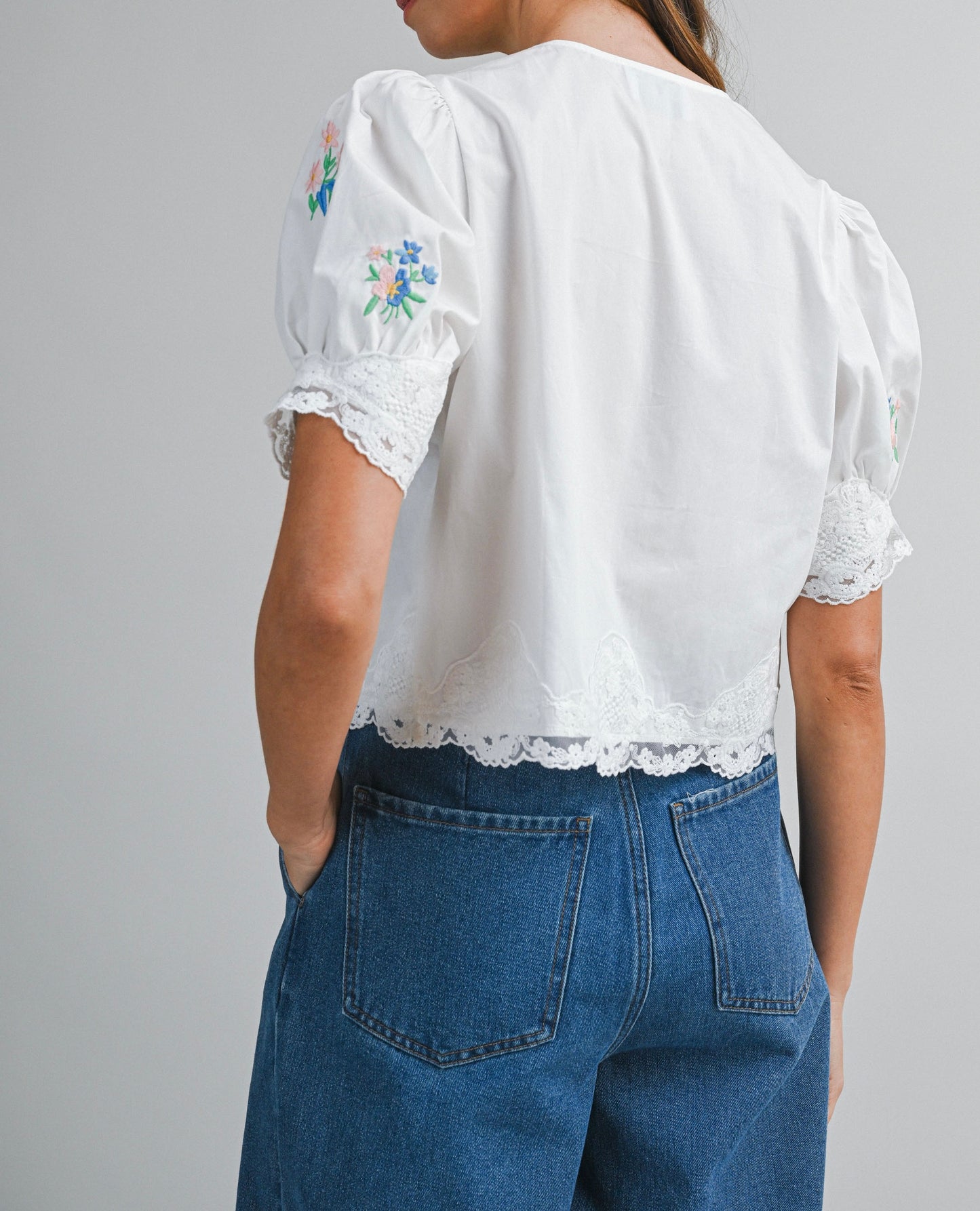 Fulton Embroidered Tie Front Top in White