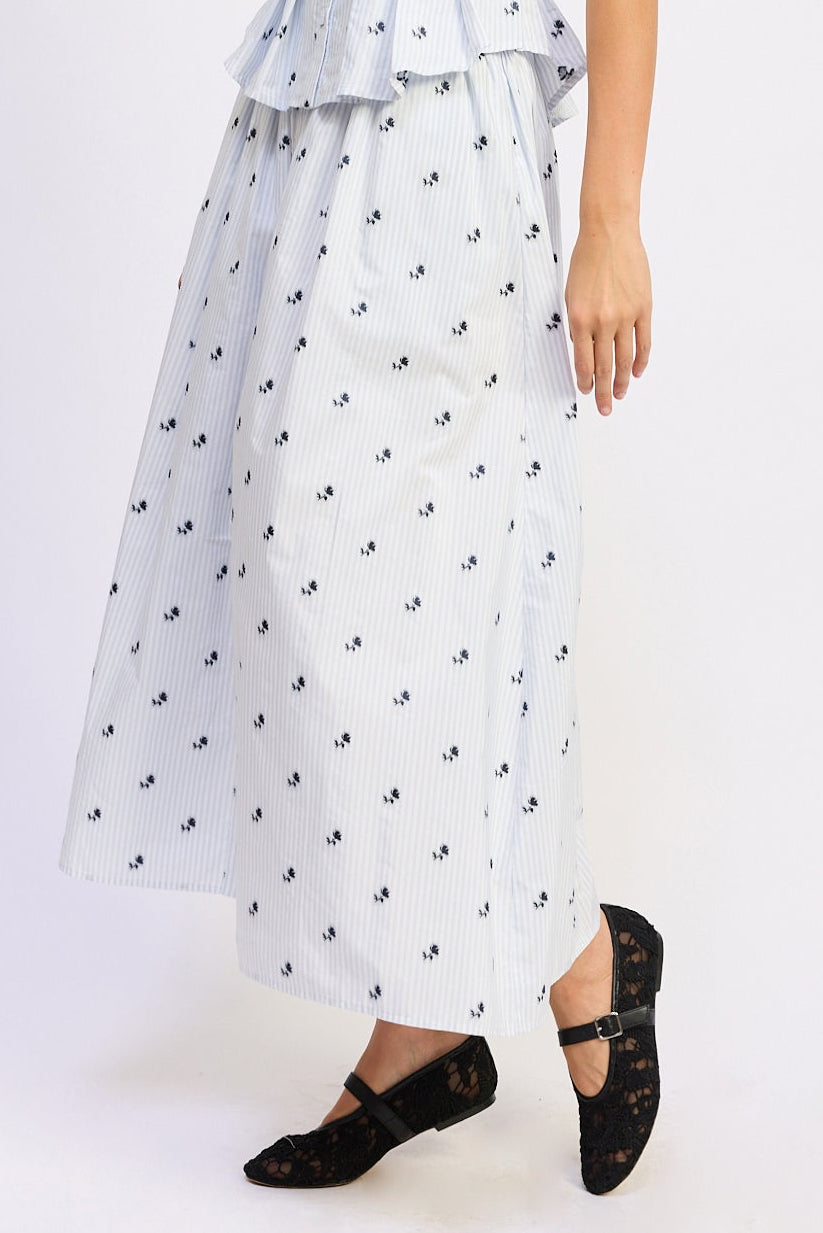 En Saison Veronica Maxi Skirt in White Blue Navy