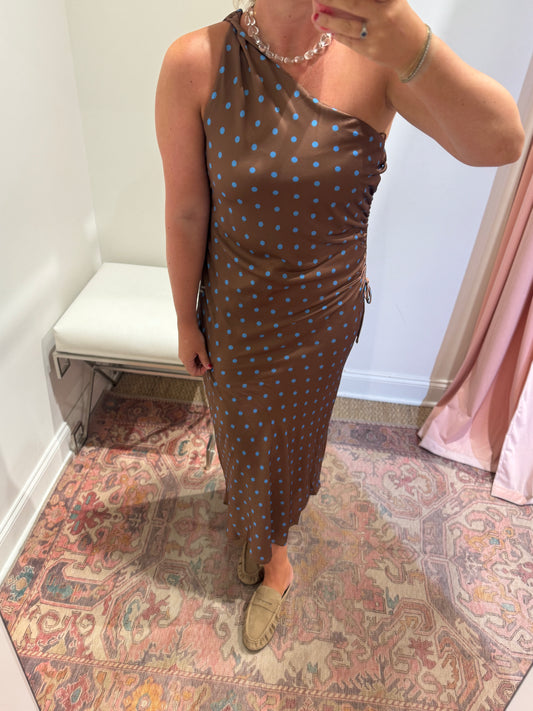 Theresa Polka Dot One Shoulder Maxi Dress