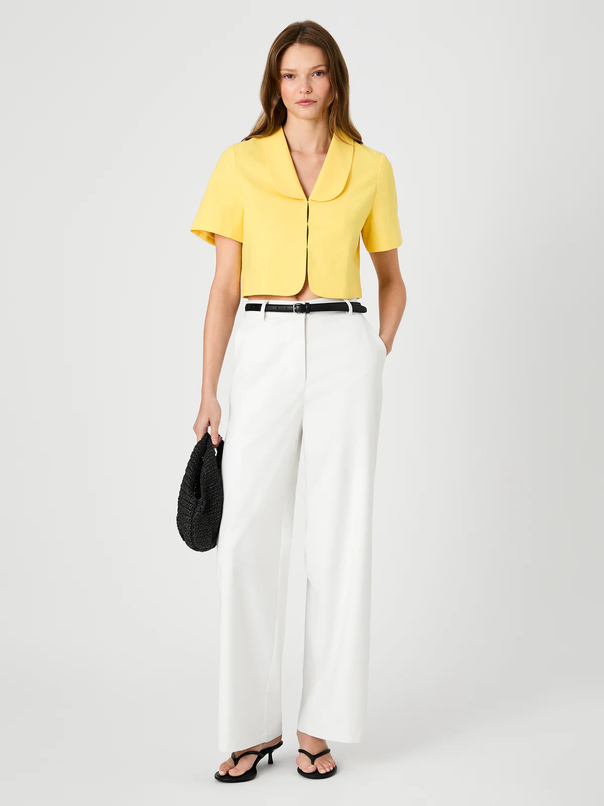 French Connection Theo Linen Collar Top in Daisy Yellow