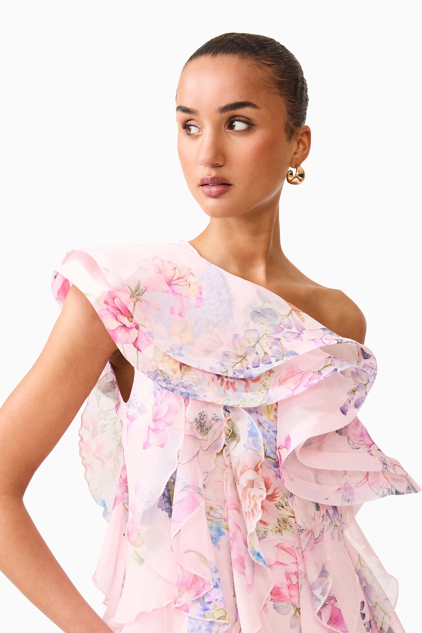 Elliatt Millie Ruffle Mini Dress in Pink Multi