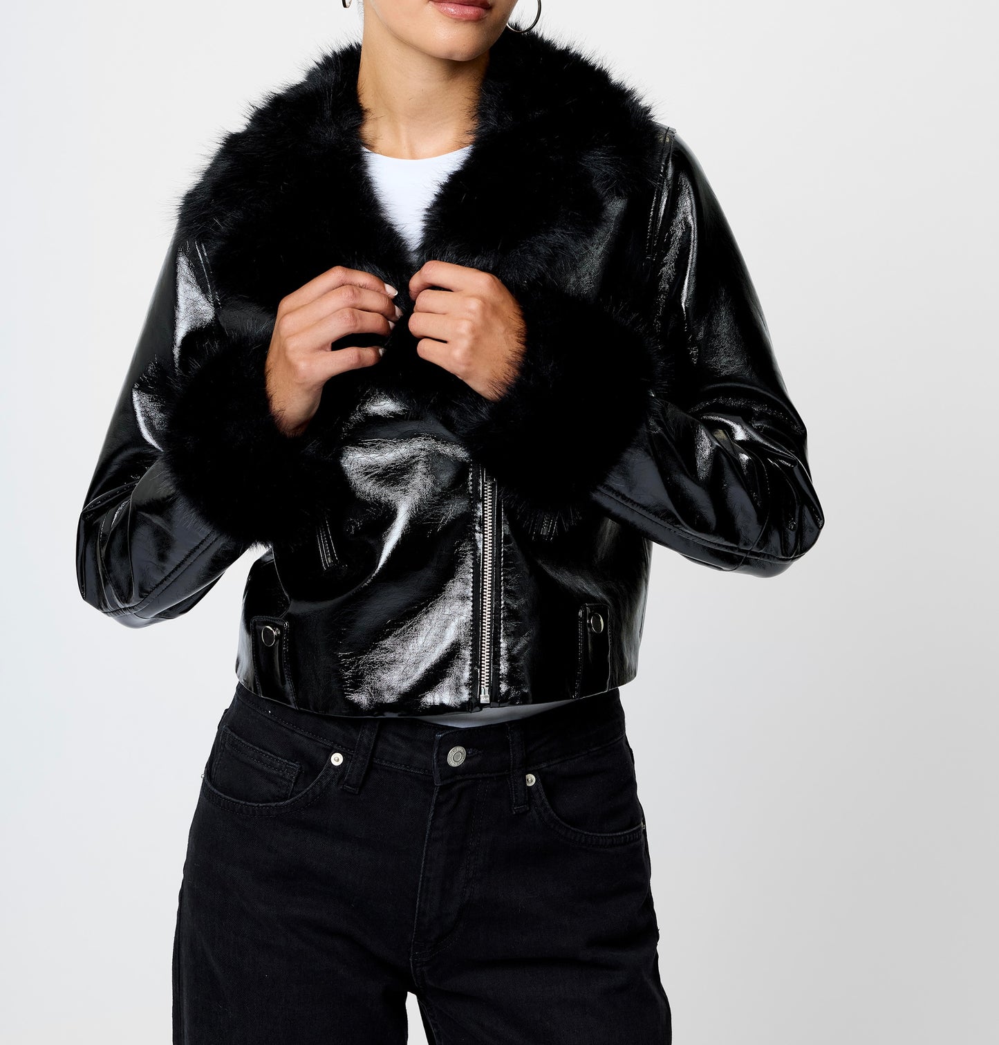 French Connection Camryn Crinkled Moto Jacket in Black