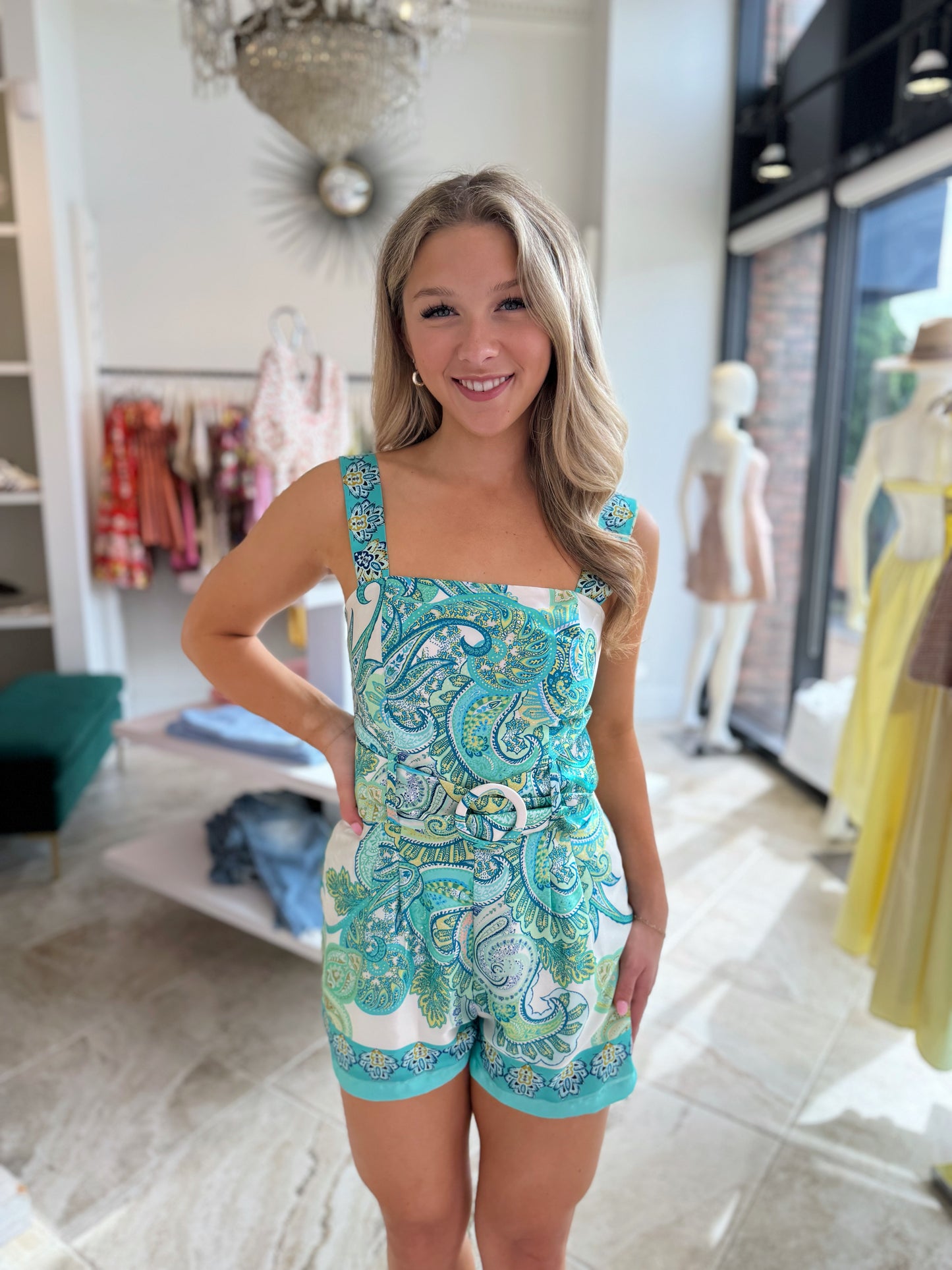 Lavender Brown Kendra Romper in Jade Mint Combo