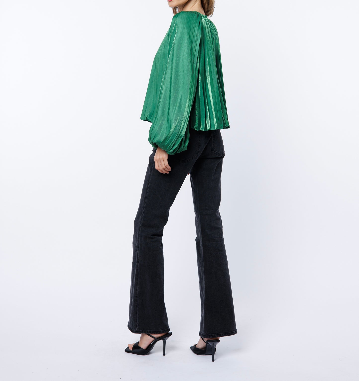Ciebon Pleated Raglan Blouse in Green