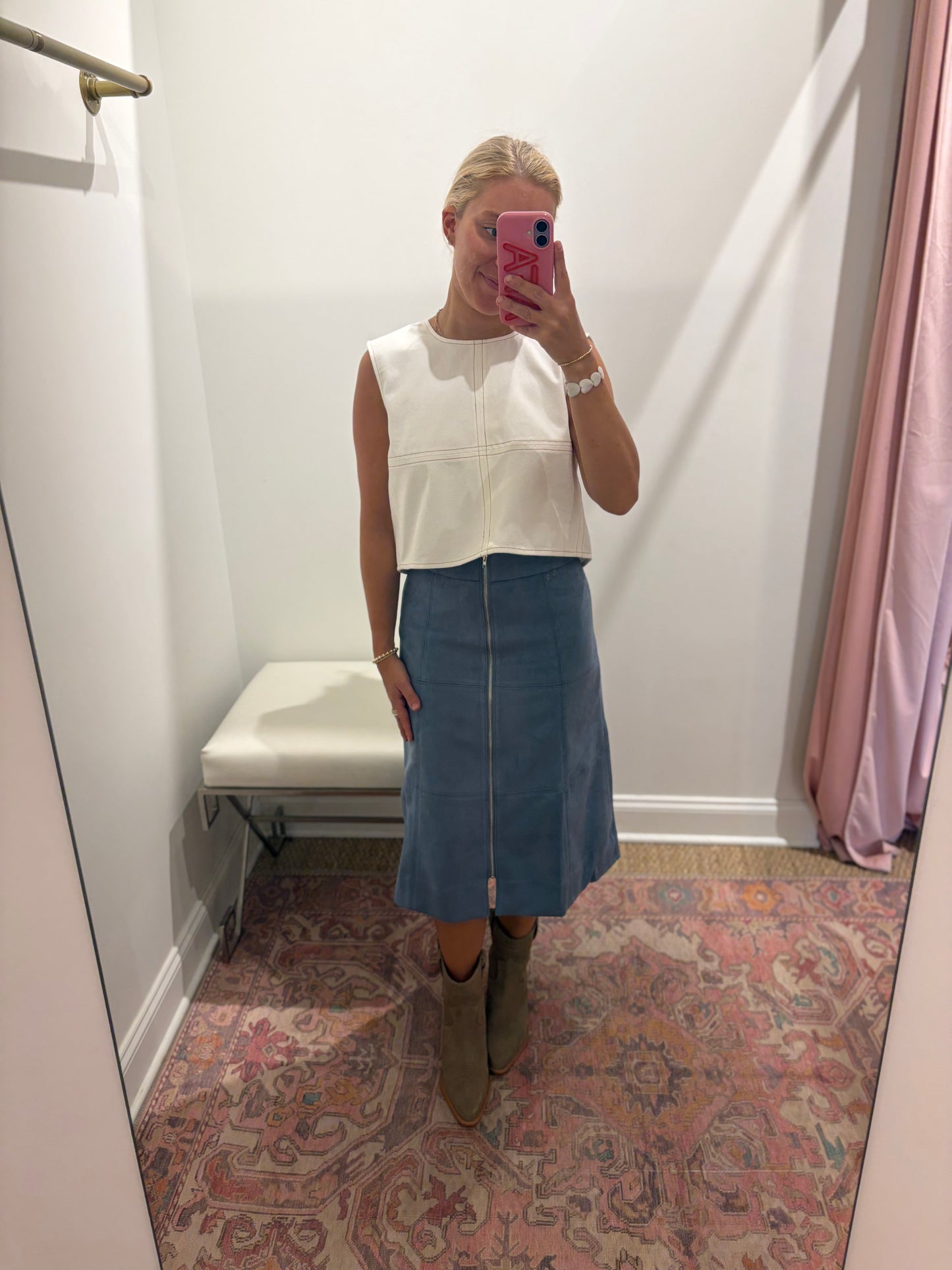 Jefferson Suede Midi Skirt in Blue