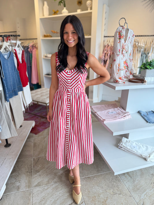 Rylee Striped Midi Dress in Red