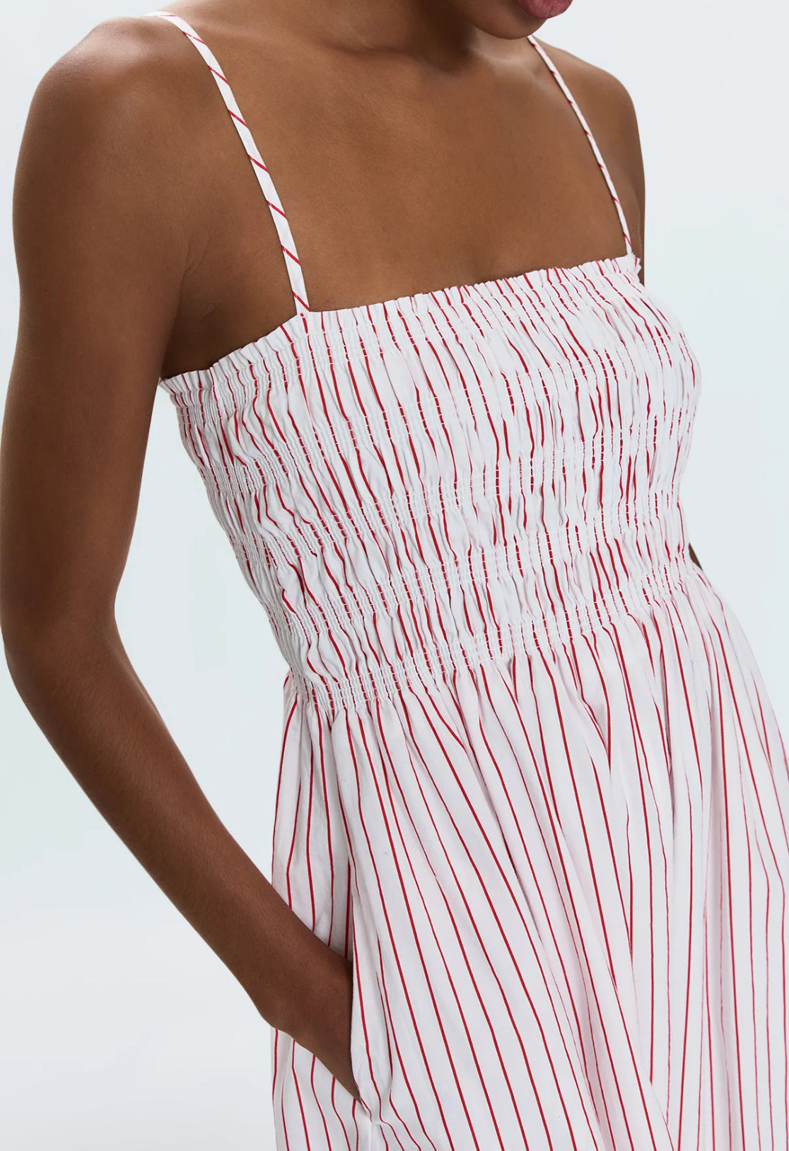 Pistola Bianca Shirred Dress in Ruby Stripe