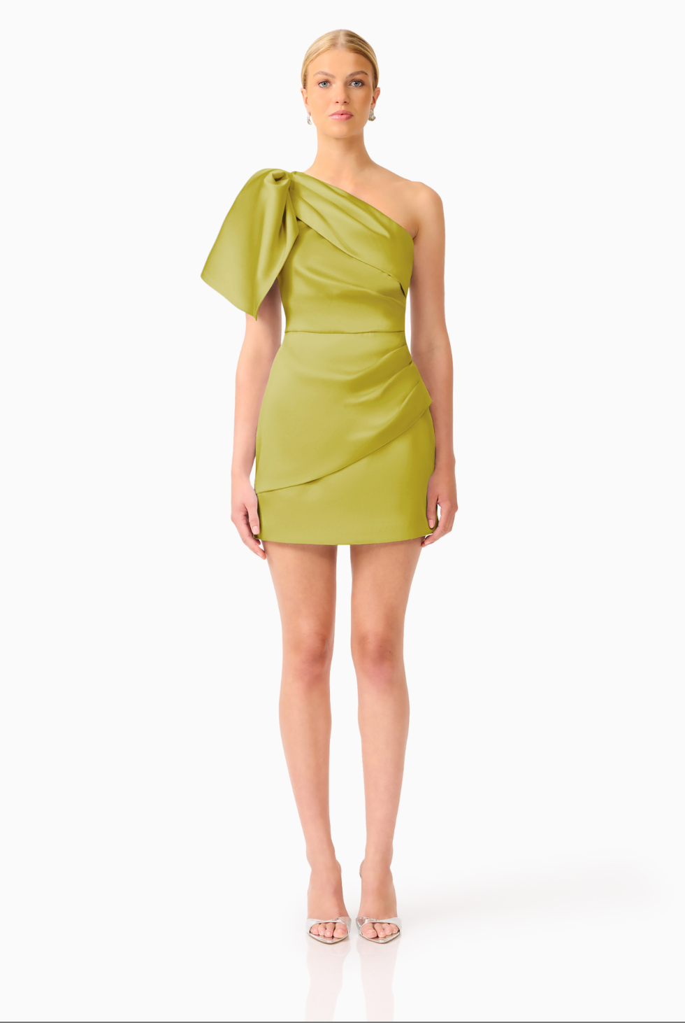 Elliatt Camellin Asymmetric Mini Dress in Khaki Green