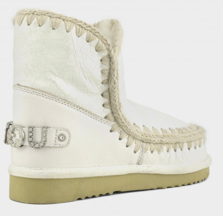 Mou Eskimo 18 Rhinestone Logo Boot in Waxi White