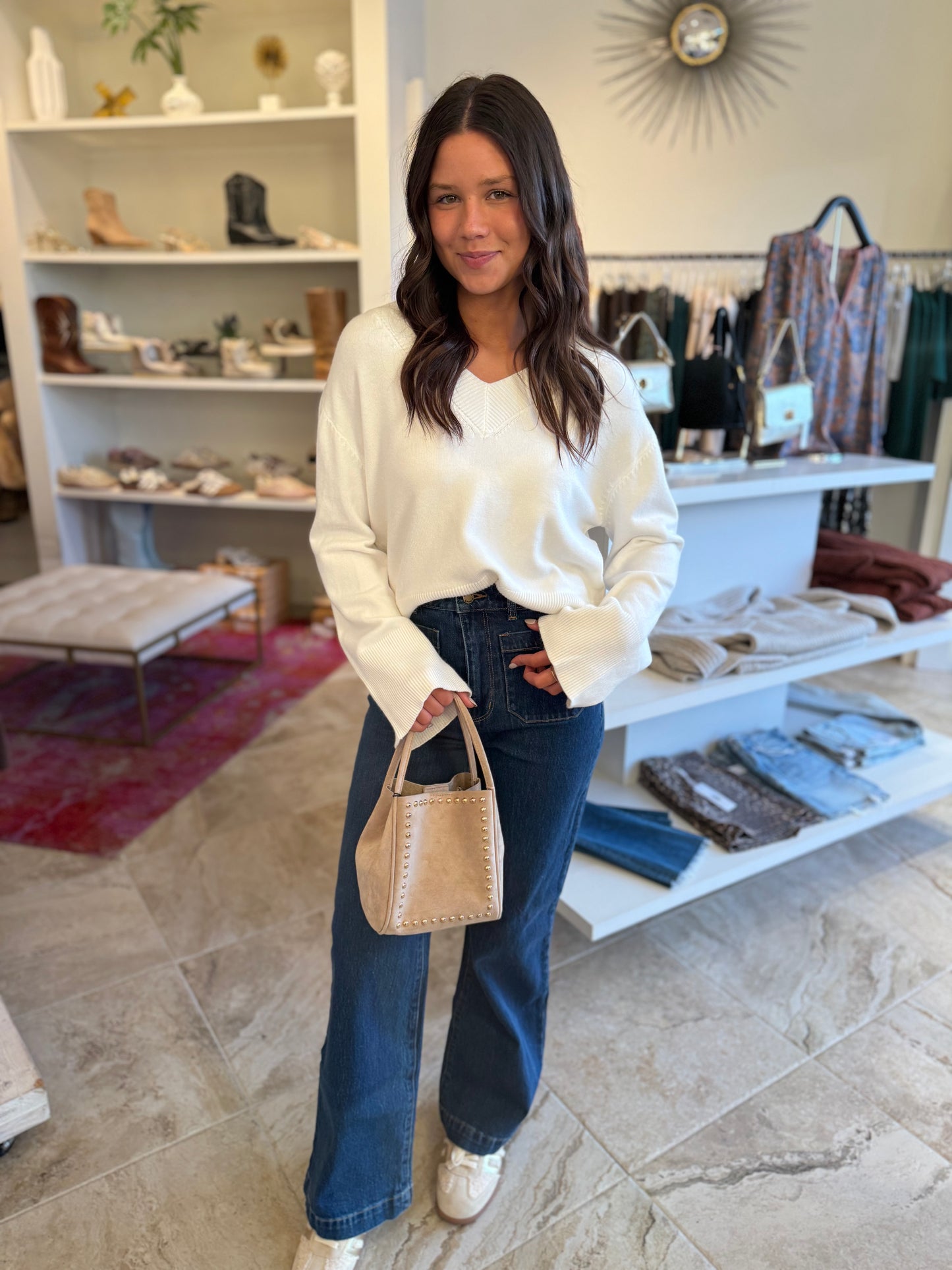 Deluc Asclepias V Neck Sweater in Ecru