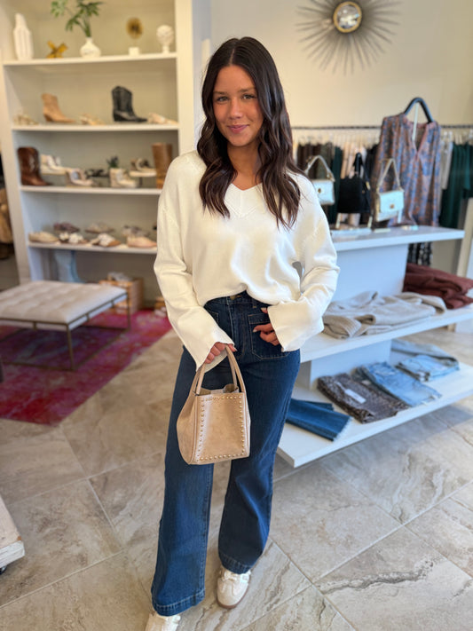 Deluc Asclepias V Neck Sweater in Ecru