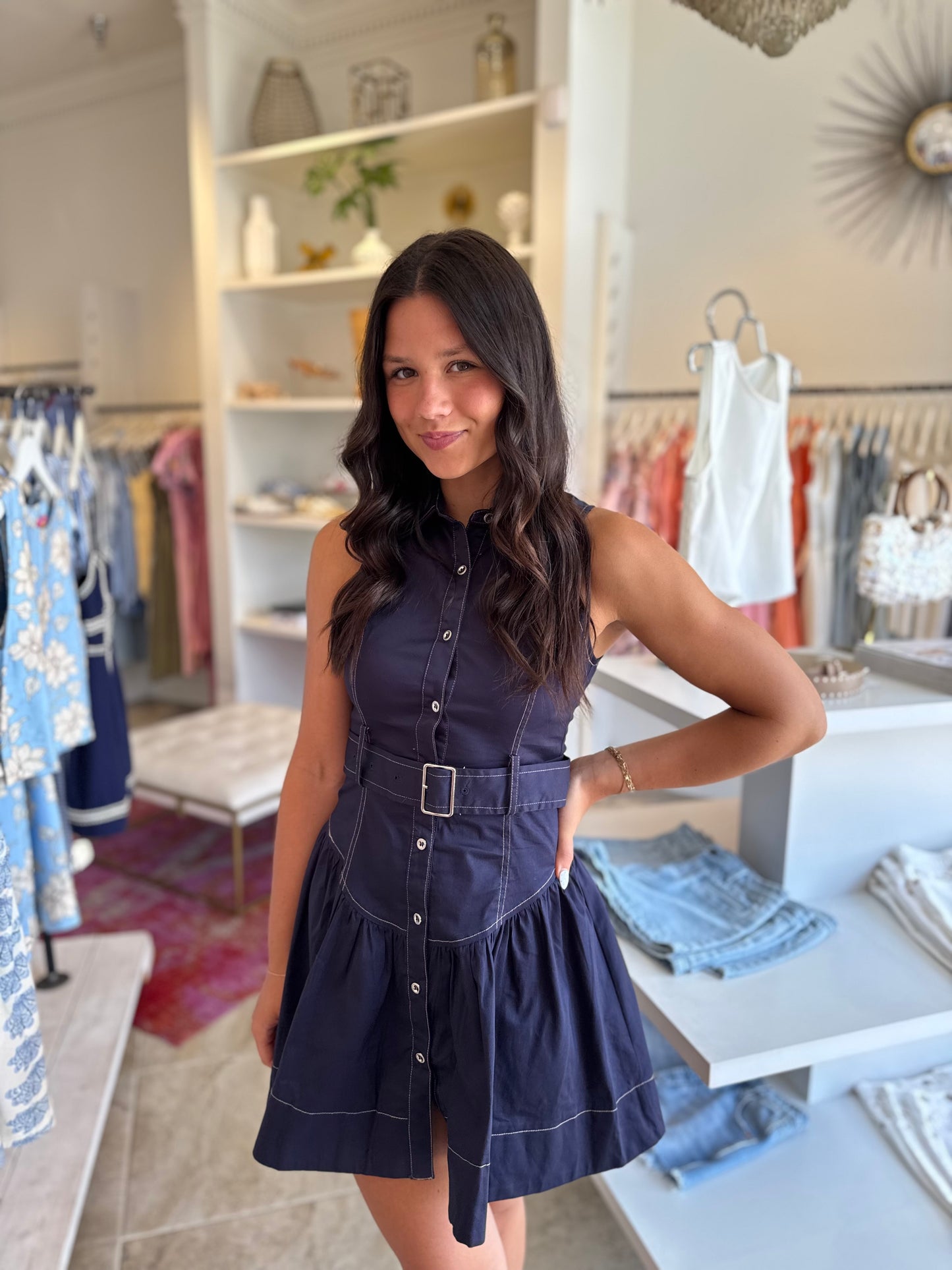 Macey Denim Dress in Navy