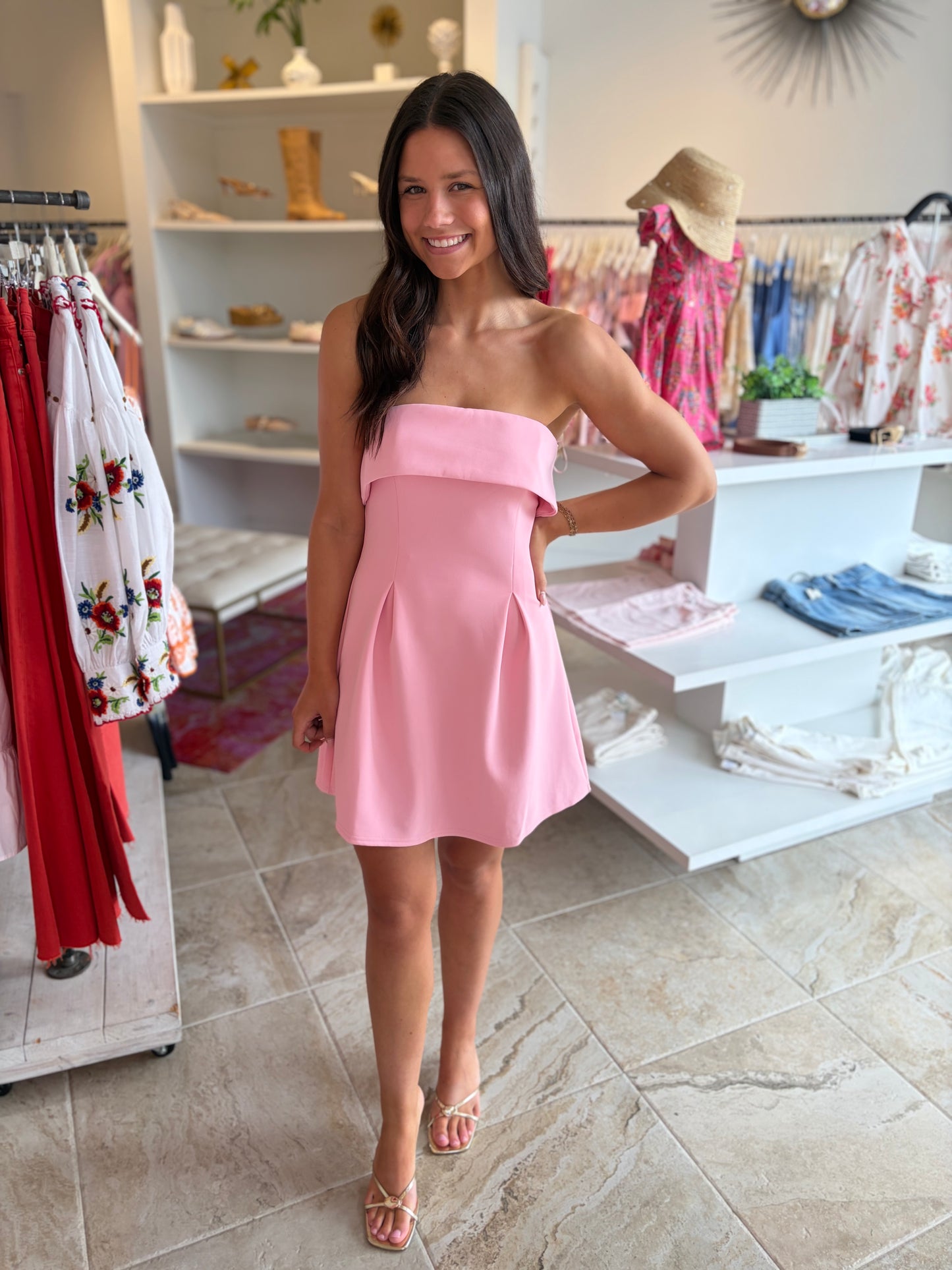 Margo Strapless Mini Dress in Pink