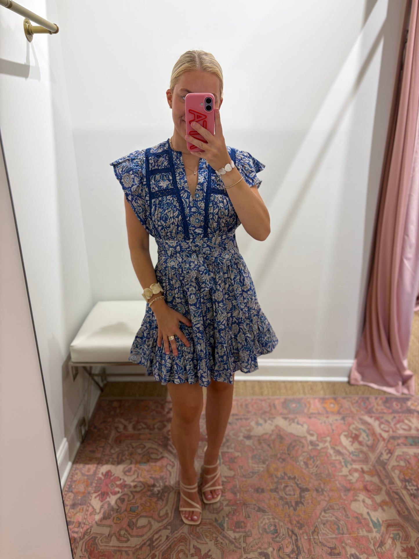 Love The Label Madelyn Mini Dress in Queenie Blue Block Print