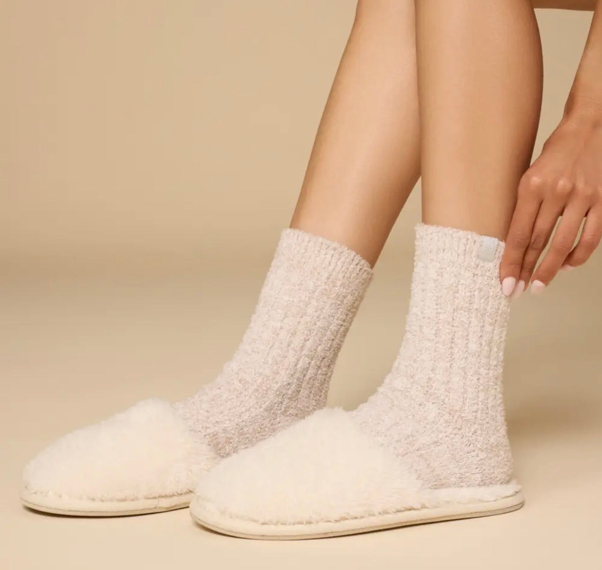 Softies Soft Cozy Plush Non-Slip Lounge Slippers in Almond