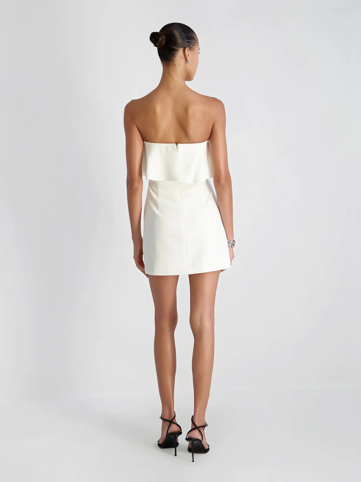 French Connection Whisper Strapless Frill Dress in White