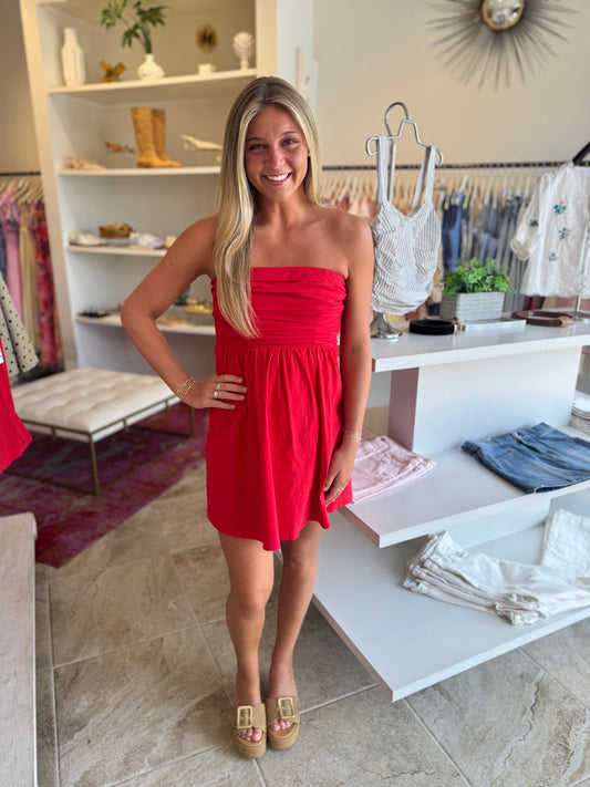 Stassi Strapless Mini Dress in Red