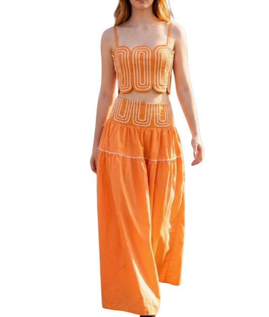 Posie Contrast Stitch Top & Skirt Set in Orange White
