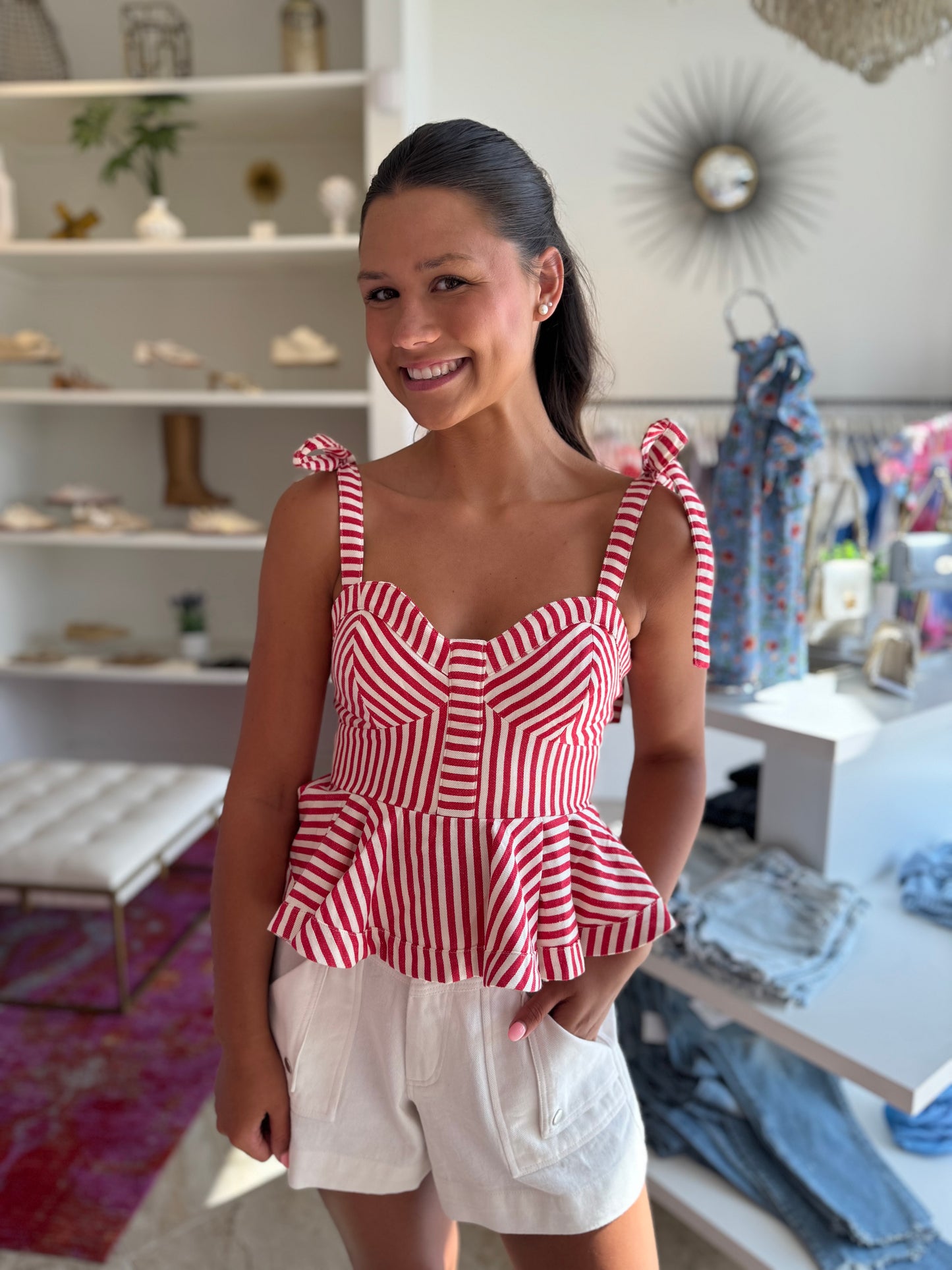 Indy Pin Stripe Peplum Cami Top