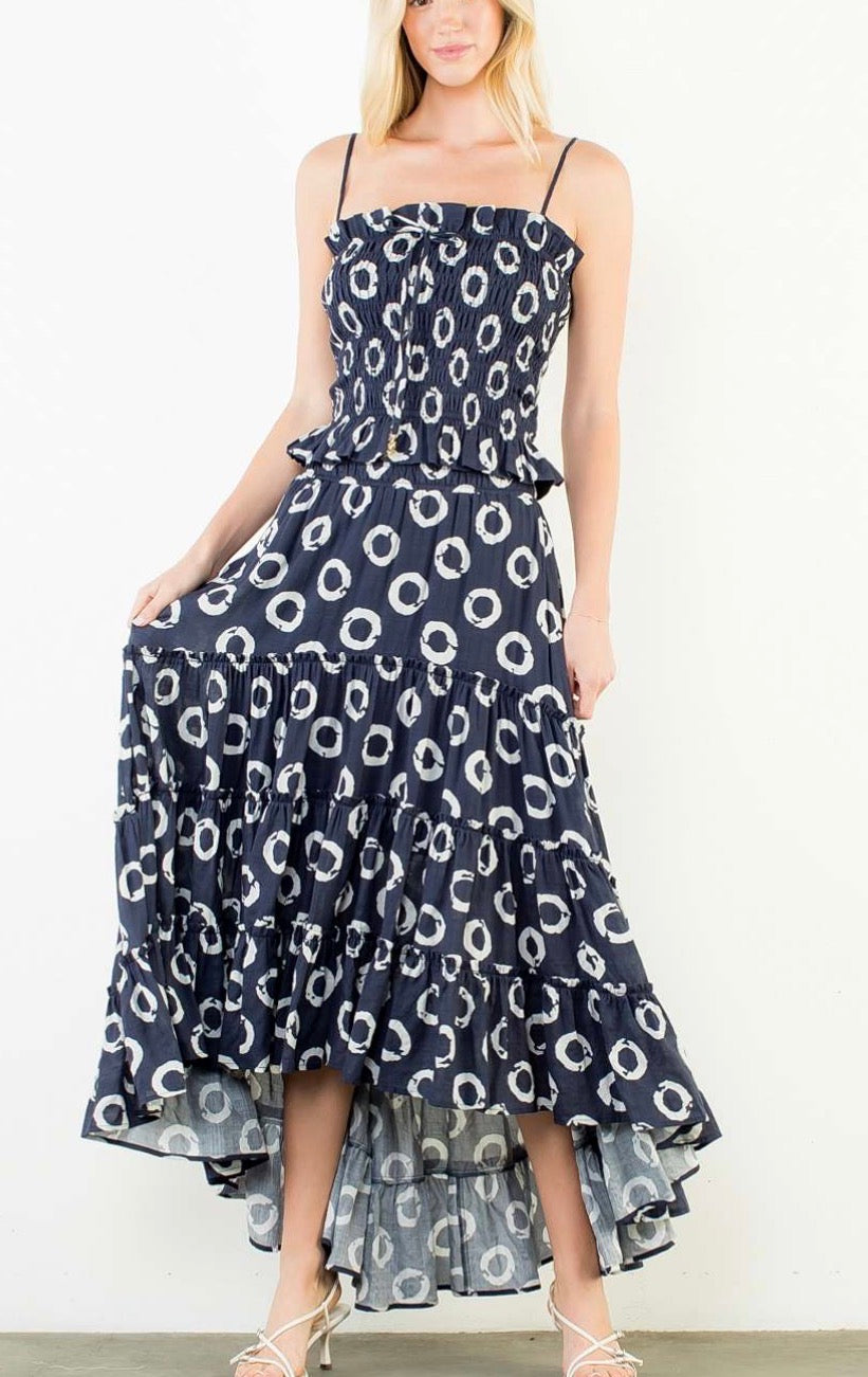 Lamar Print Tank Top & Midi Skirt Set in Navy