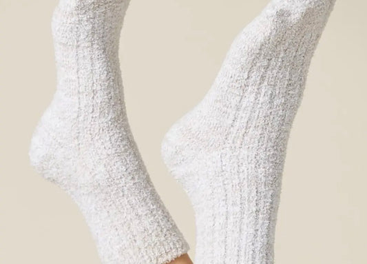 Softies Fuzzy Crew Socks With Non-Slip Grippers in Heather Coco